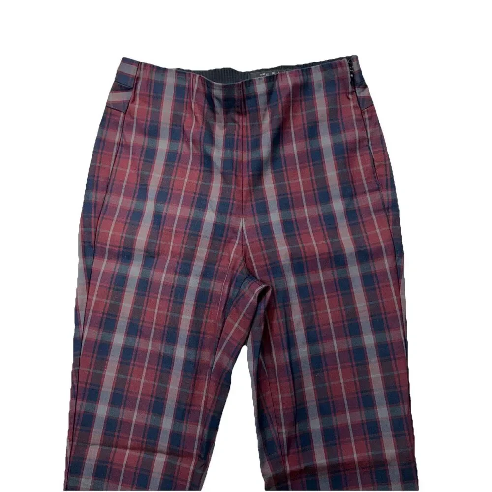 Rag & Bone Simone Pants Womens Size 0 Red Blue Plaid High Rise Dark Academia